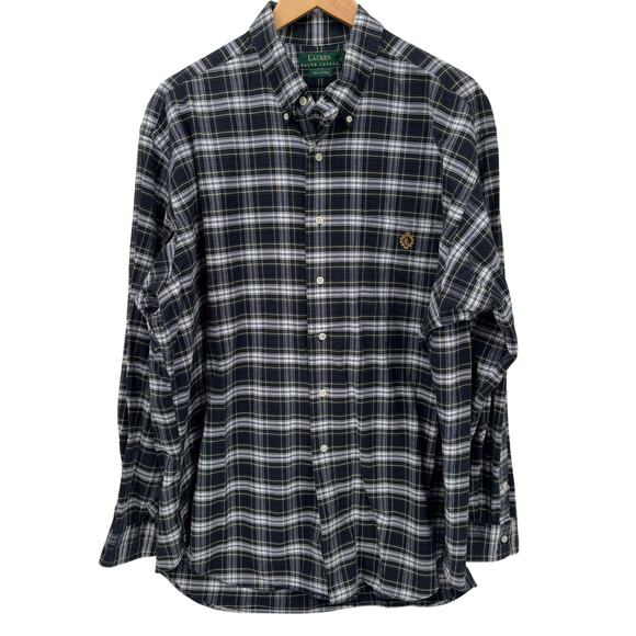 Lauren Ralph Lauren Shirt Mens XL Blue Green White Plaid Button Down Crest Logo - Picture 1 of 7